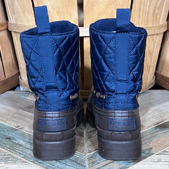 Sperry Gosling Quilted Navy Brown Lined Waterproof Duck Boots Womens Size 7 - Picture 6 of 11